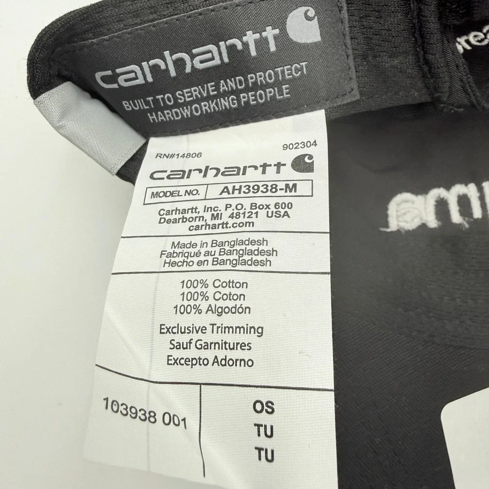 Carhartt Hat Mens OS Black Sigma Force Canvas Cap Tech Workwear AH3938-M NEW